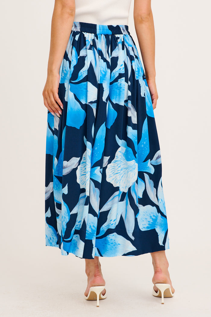 Dreambound Maxi Skirt in Navy with Blue Floral back