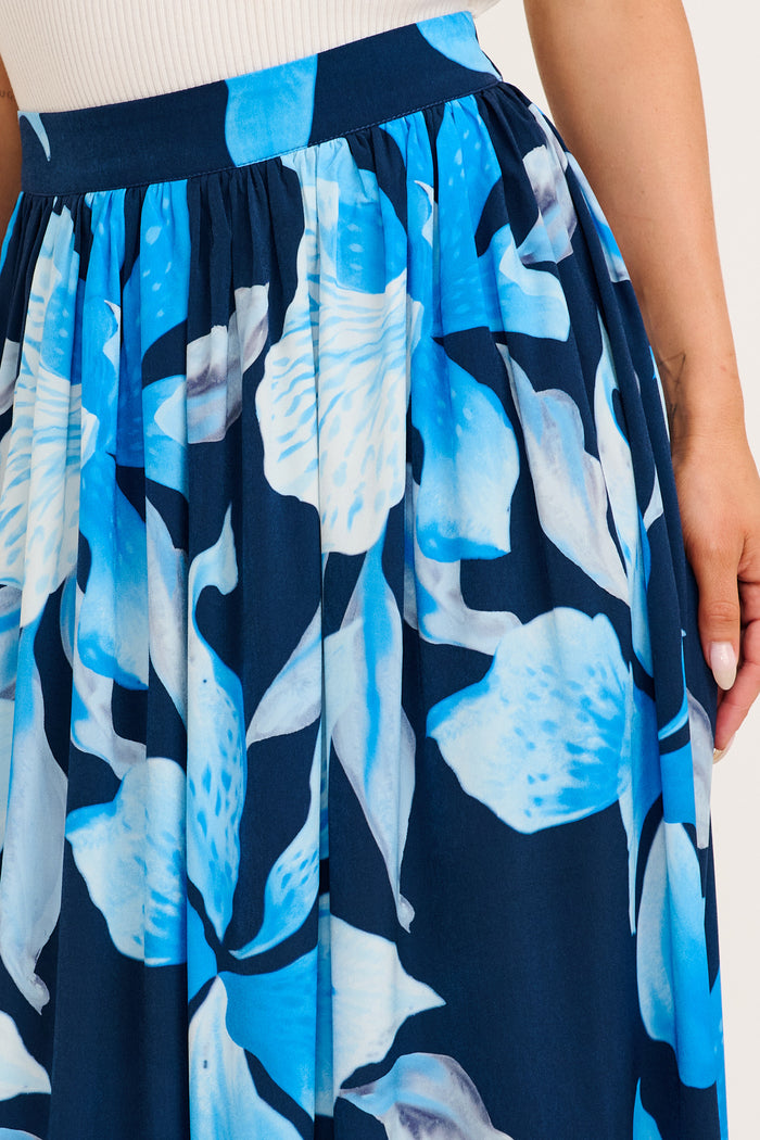 Dreambound Maxi Skirt in Navy with Blue Floral detail