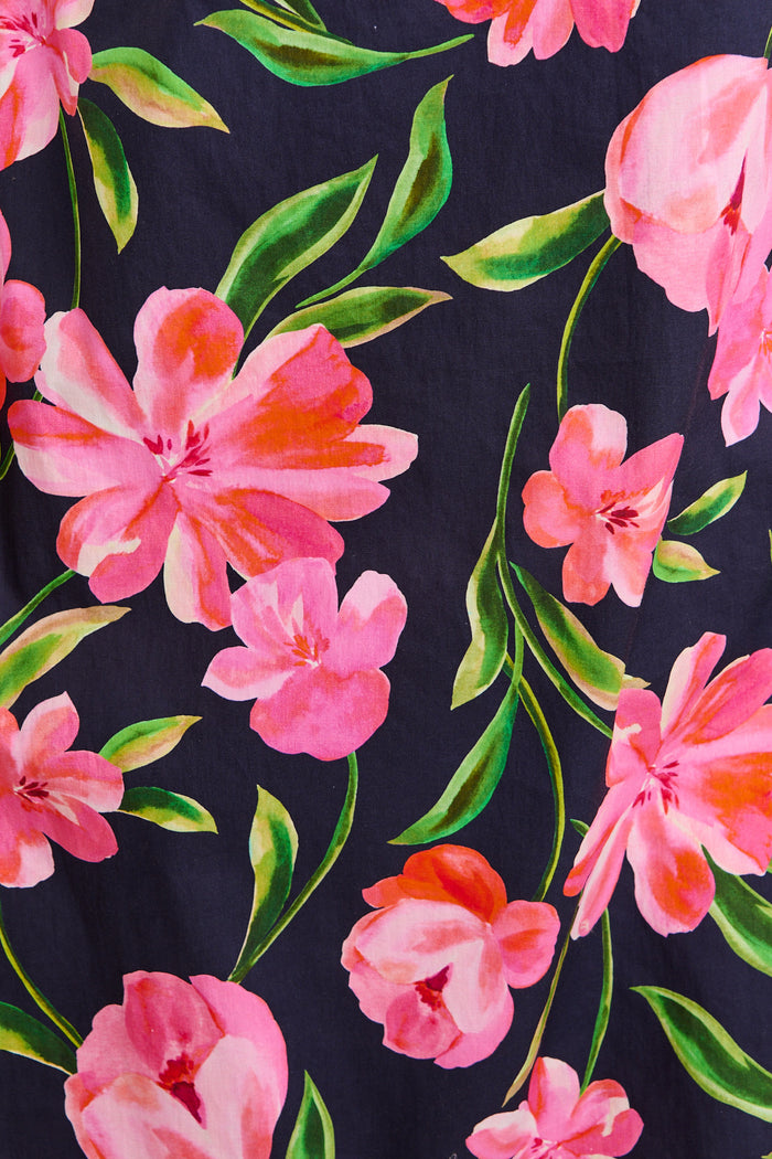 Cosmala Dress in Navy With Pink Floral Cotton fabric