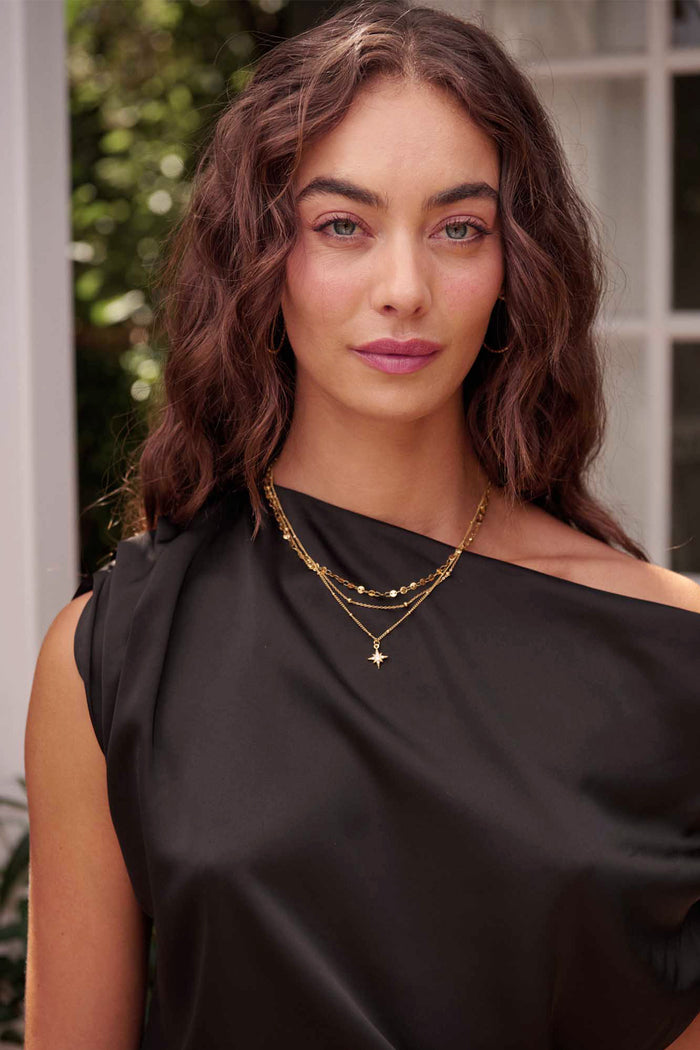 Estela Layered Necklace in Gold on model front