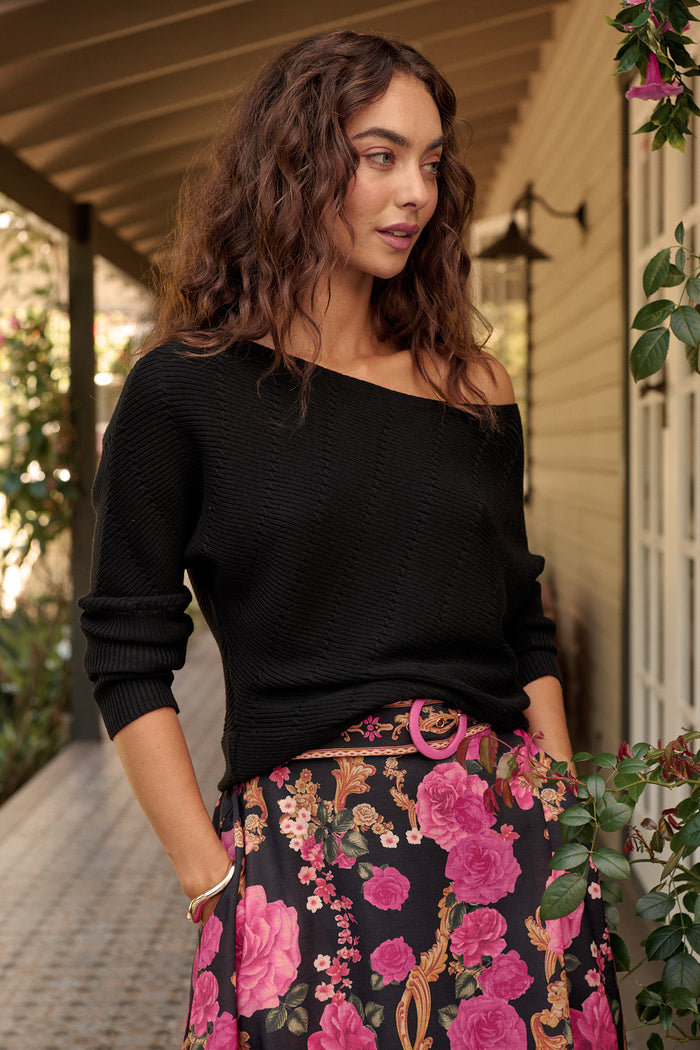 Cloud One Shoulder Knit In Black Wool Blend campaign front