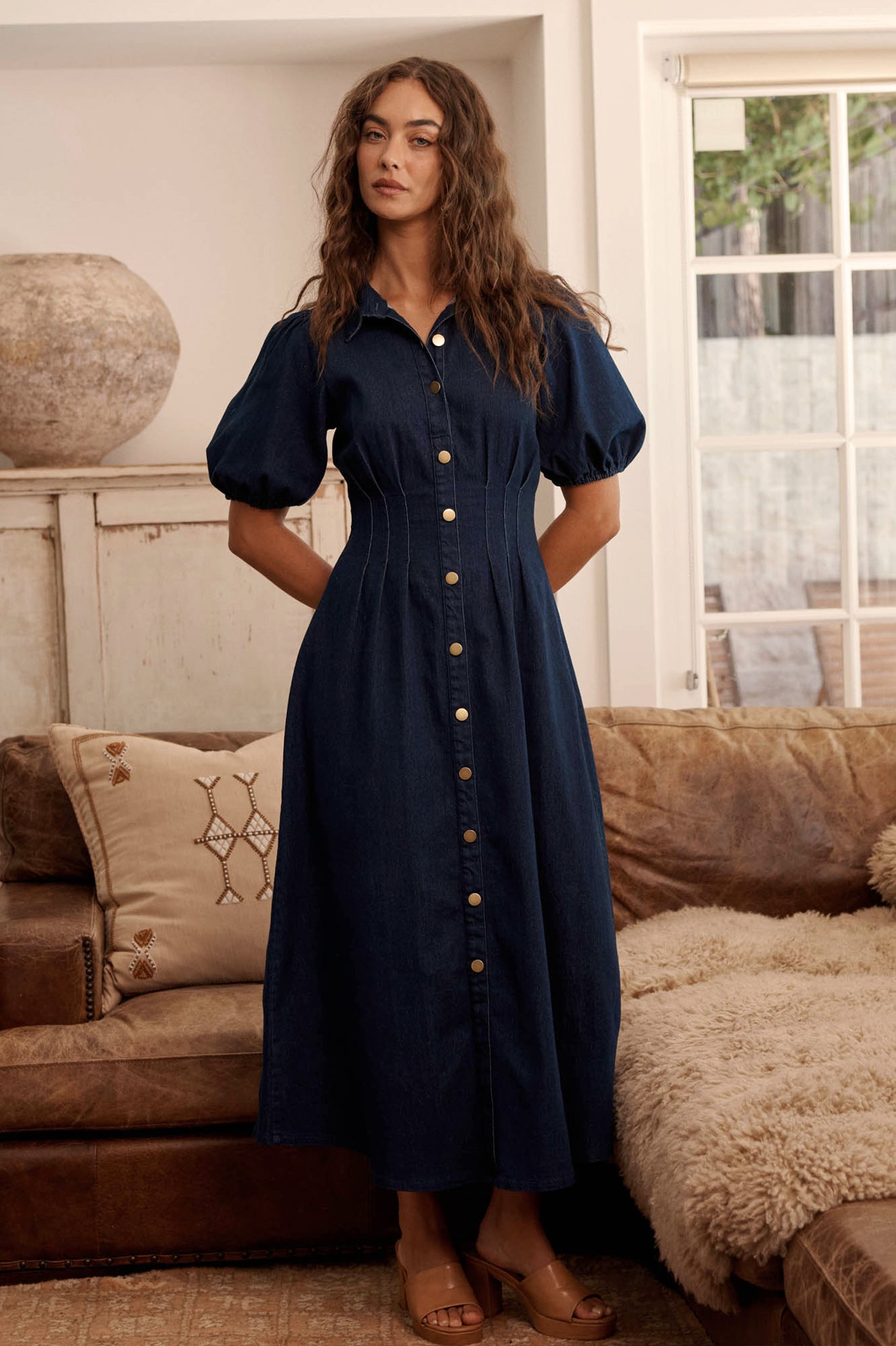 Fine Form Midi Dress in Indigo Denim