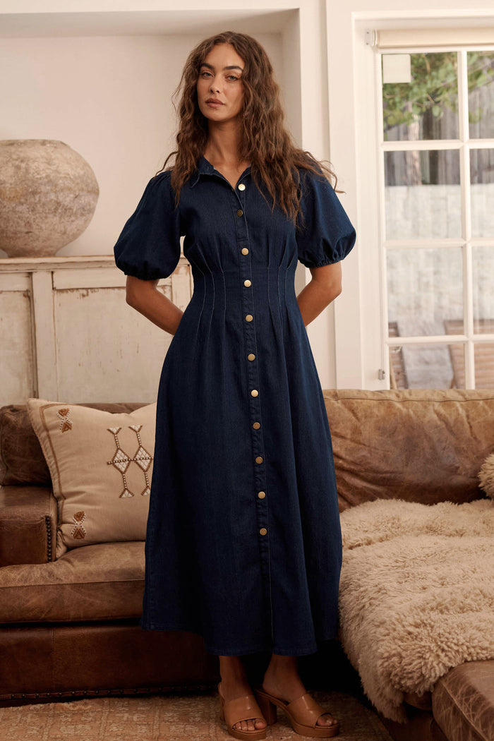 PRE ORDER Fine Form Midi Dress in Indigo Denim