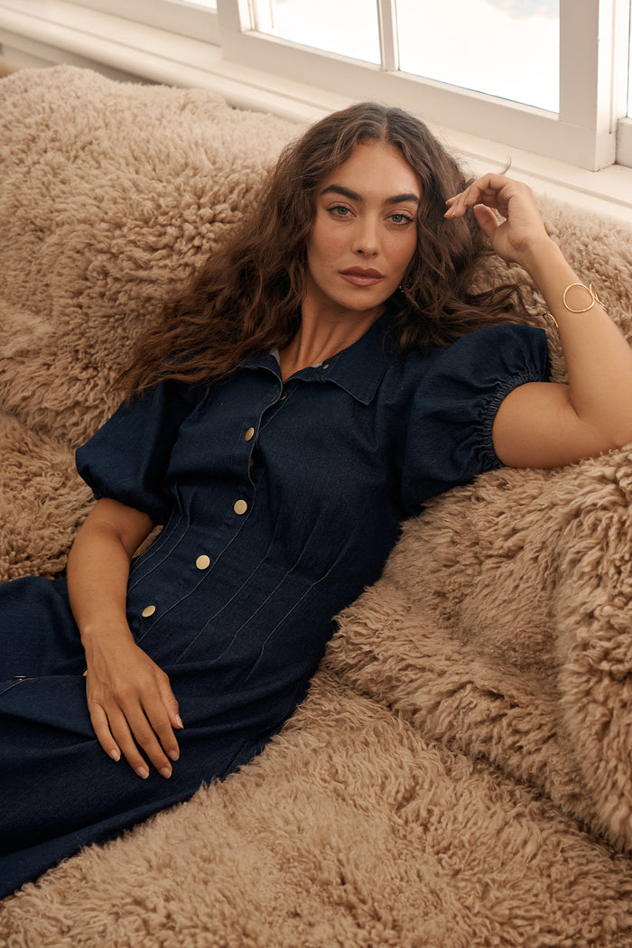 Fine Form Midi Dress in Indigo Denim