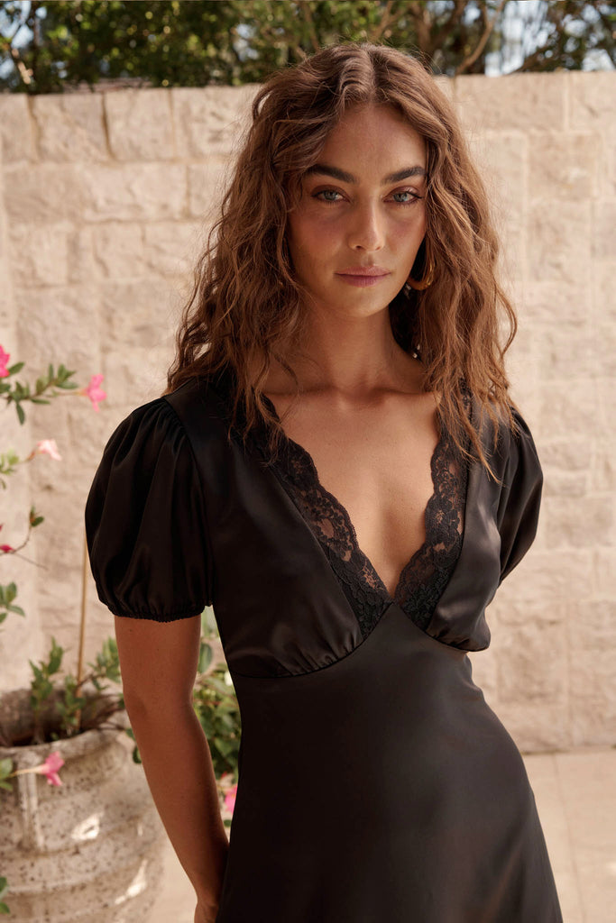 Lover Girl Maxi Dress in Black Satin | St Frock Lover Girl Maxi Dress in Black Satin | St Frock