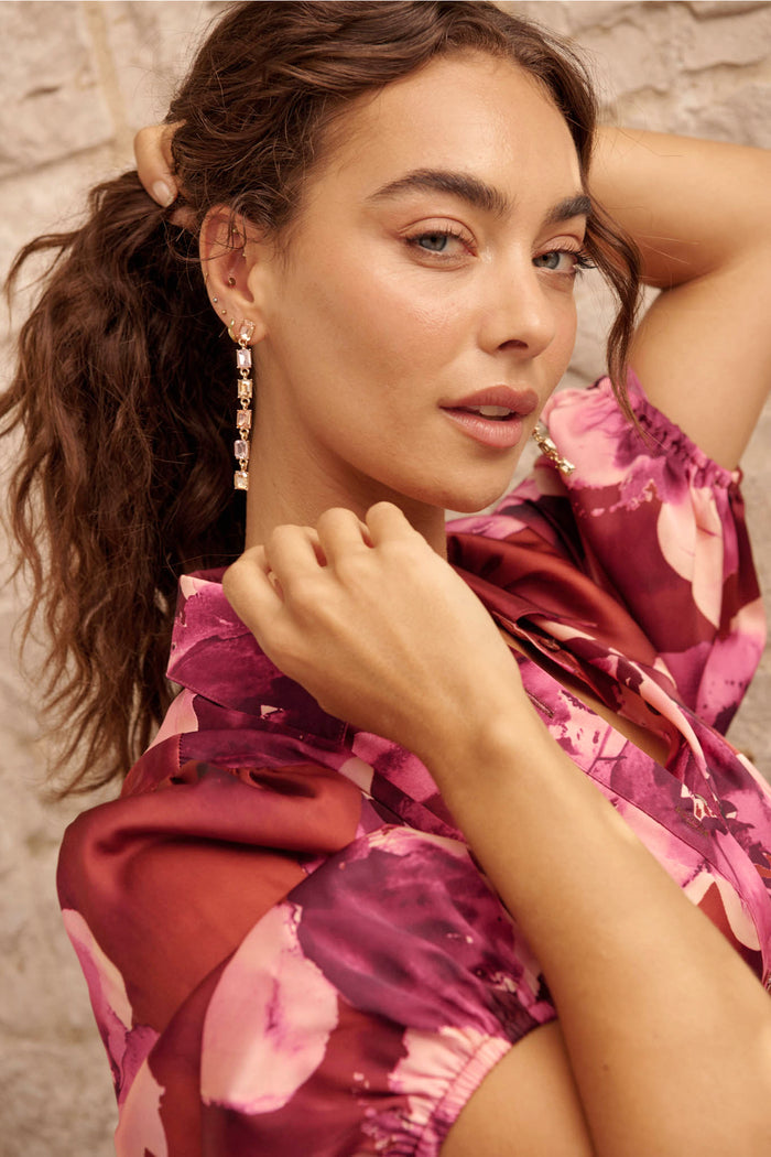 Elina Drop Earrings in Mixed Gemstone campaign on model side