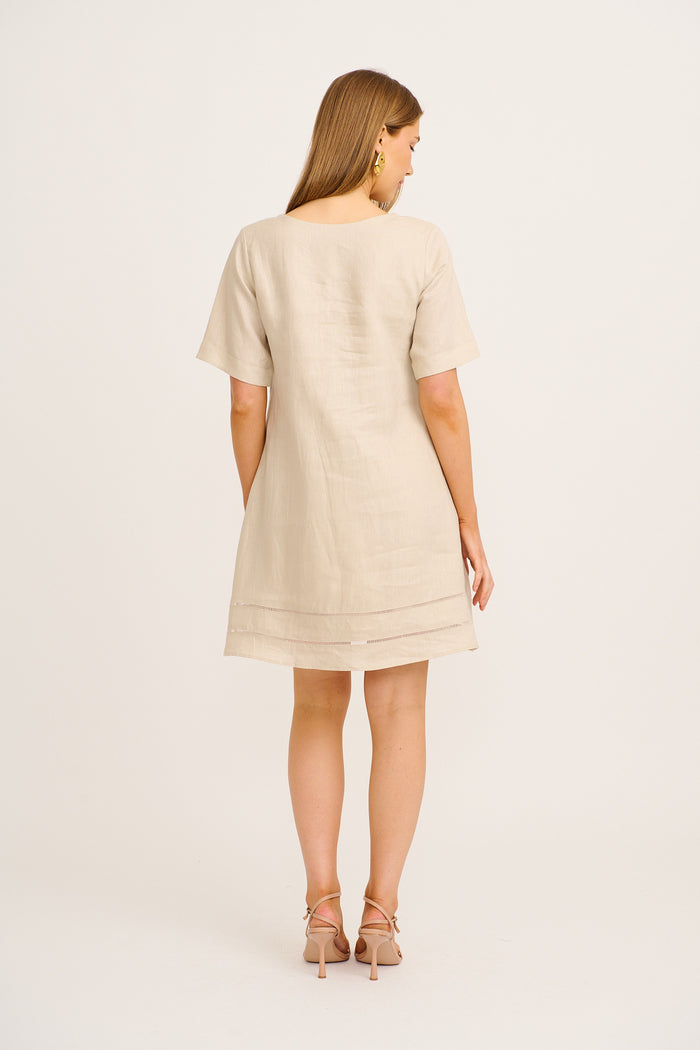 Elspeth Dress in Beige Linen back