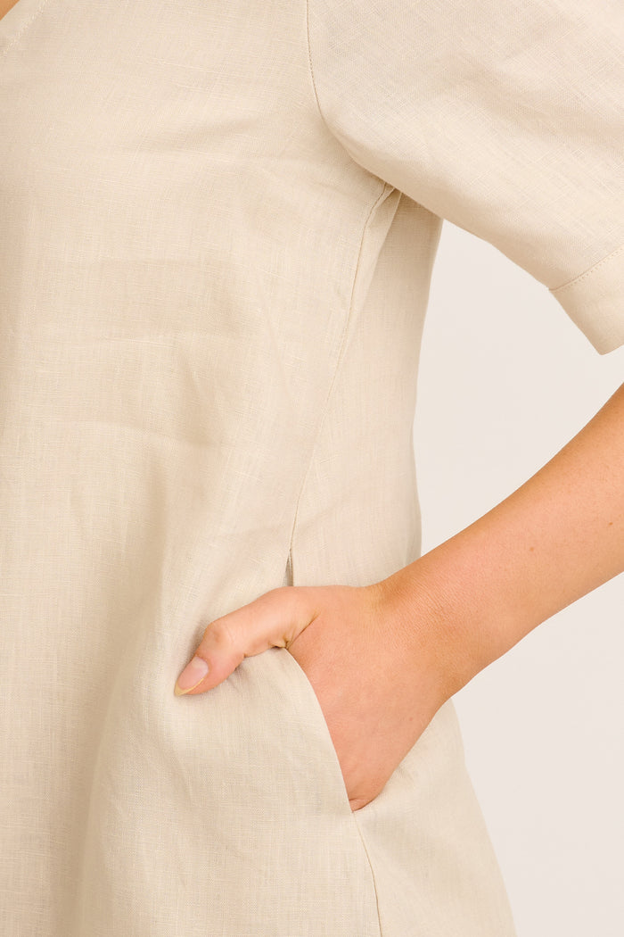 Elspeth Dress in Beige Linen detail