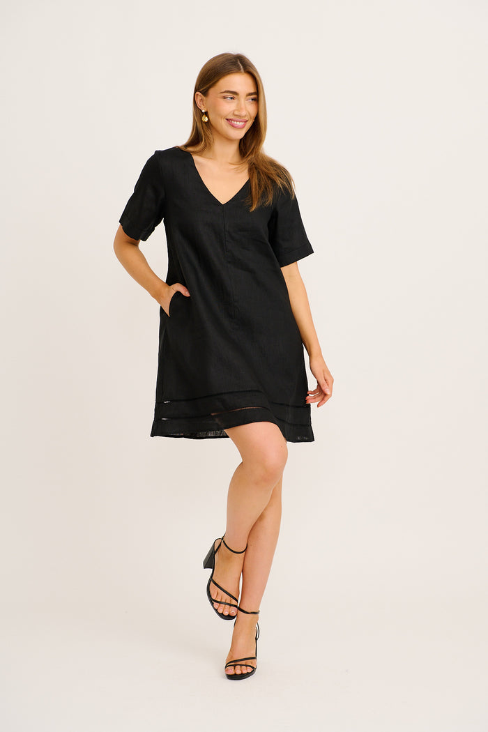 Elspeth Dress in Black Linen full length