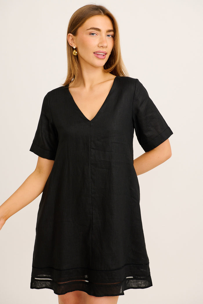 Elspeth Dress in Black Linen front