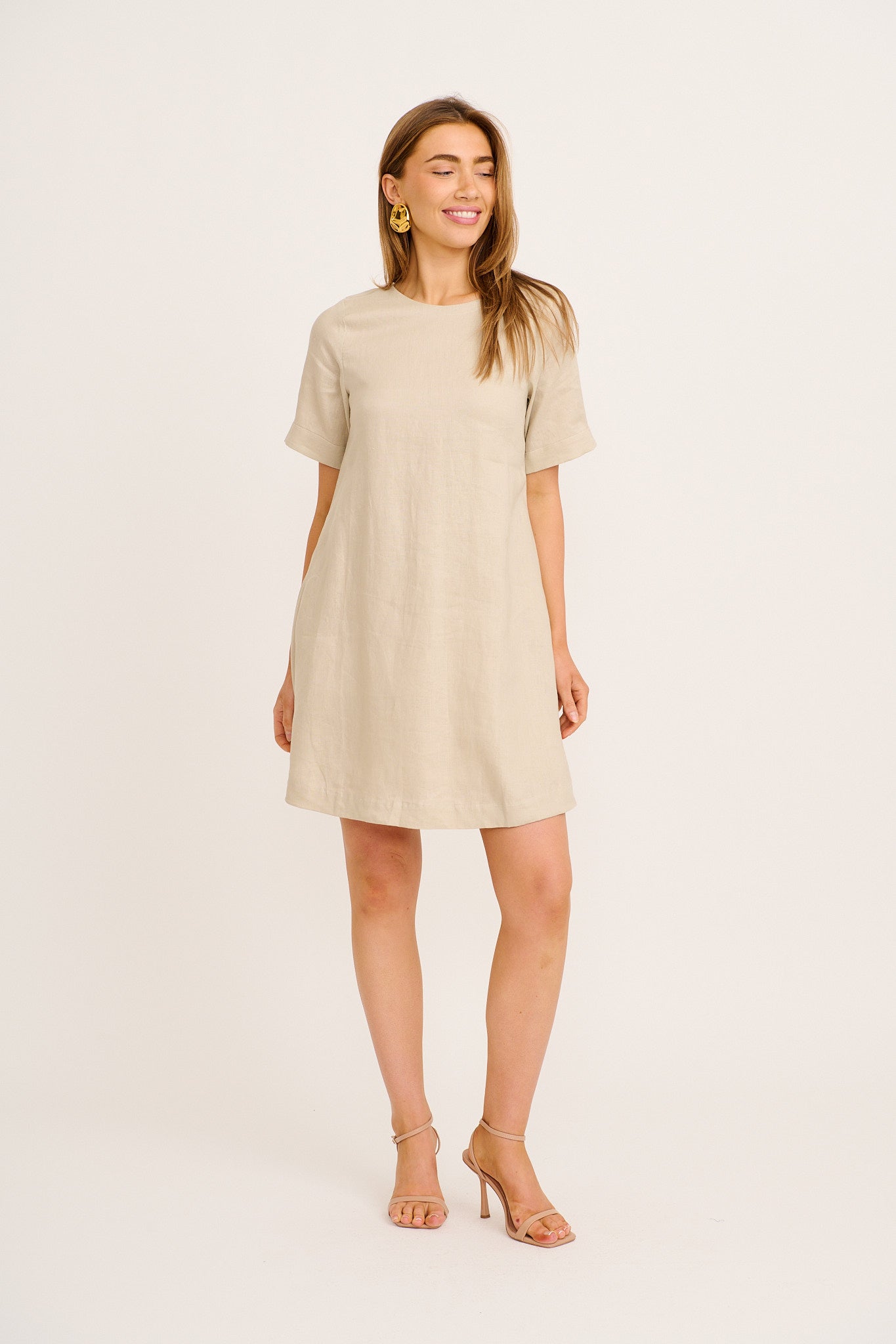 Summer Whisper Dress in Stone Linen full length