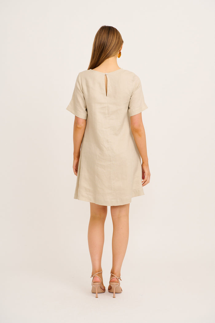Summer Whisper Dress in Stone Linen back