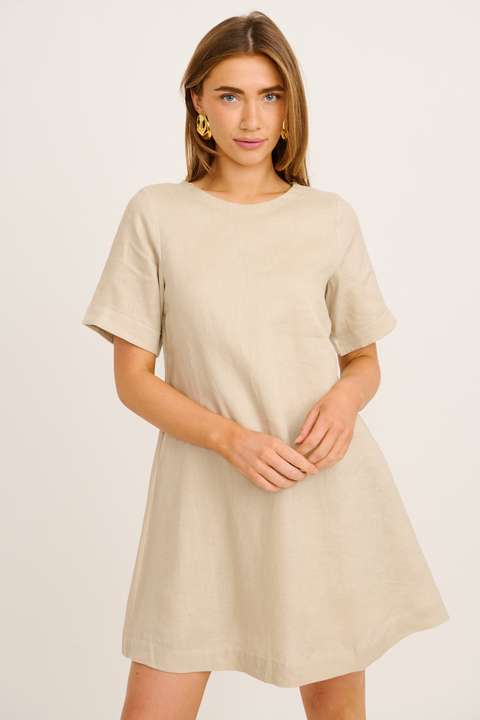 Summer Whisper Dress in Stone Linen front