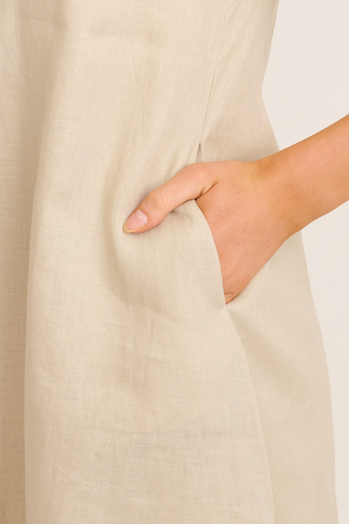 Summer Whisper Dress in Stone Linen detail