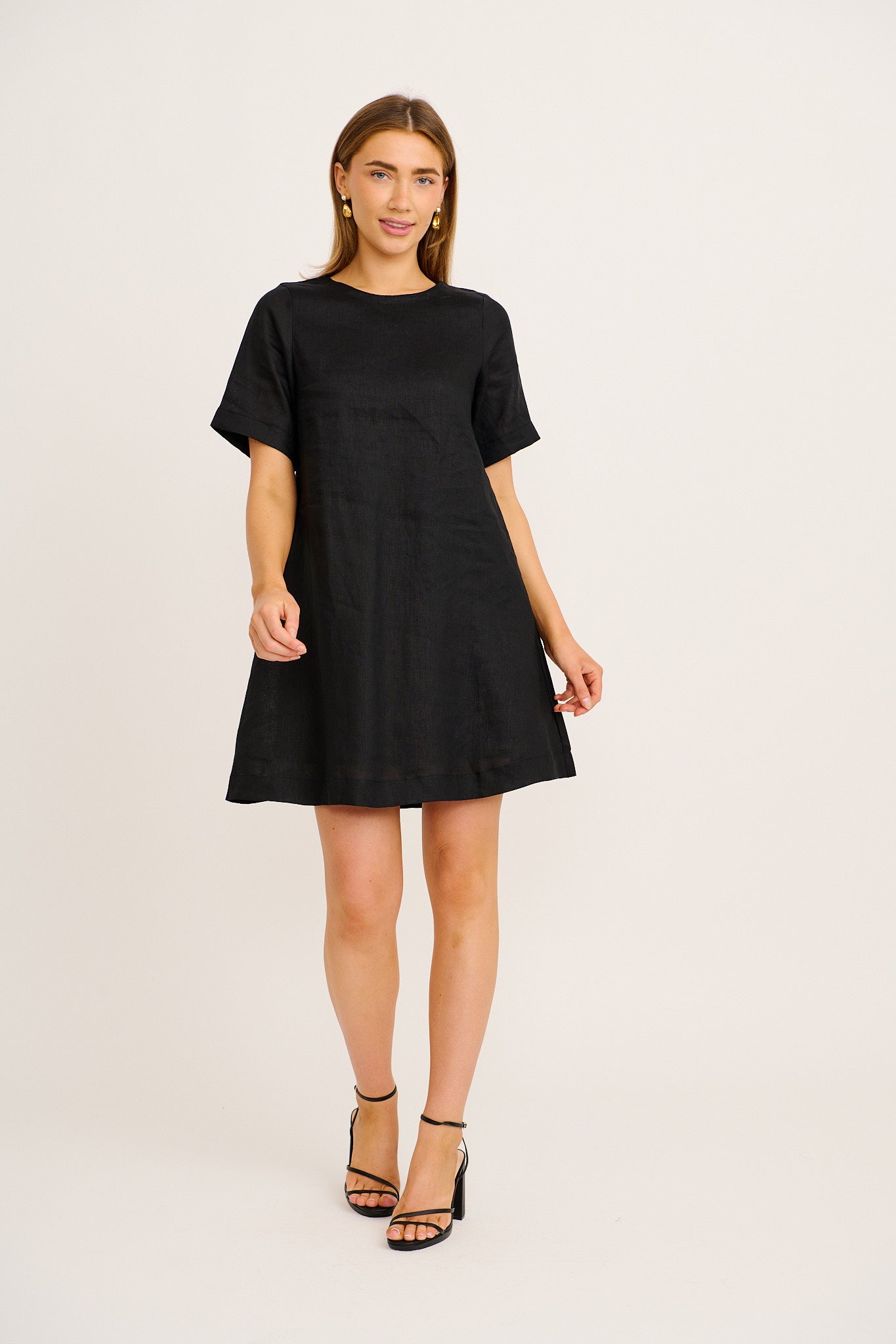 Summer Whisper Dress in Black Linen full length