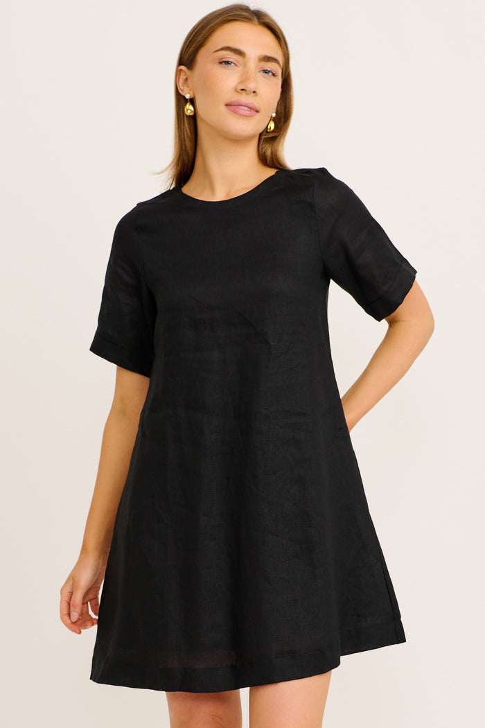 Summer Whisper Dress in Black Linen front