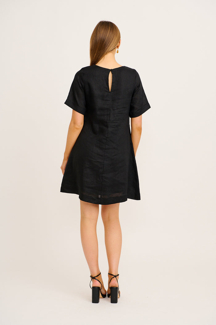 Summer Whisper Dress in Black Linen back