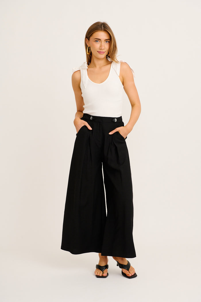 Blisfully Plain Pant in Black Linen Blend full length
