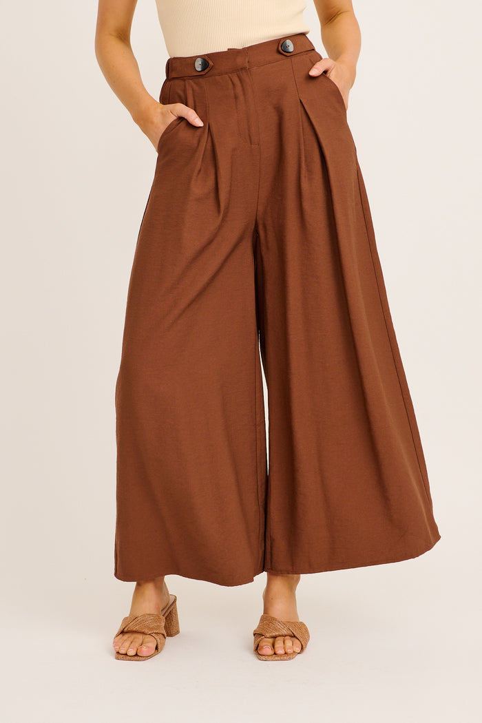 Blisfully Plain Pant in Chocolate Linen Blend front