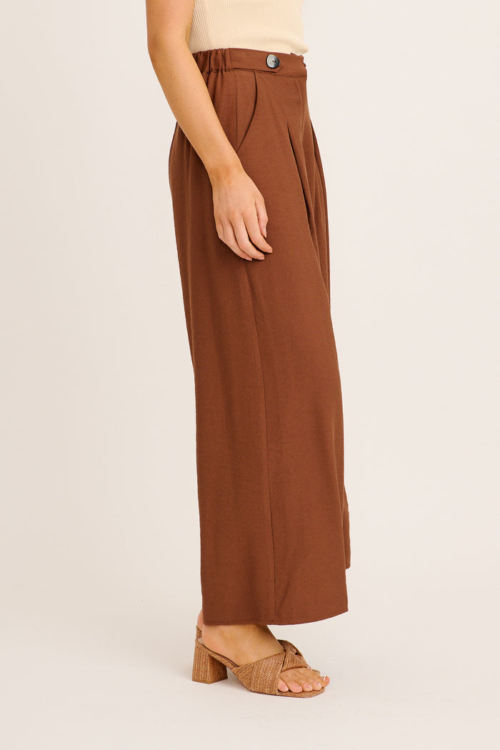 Blisfully Plain Pant in Chocolate Linen Blend side