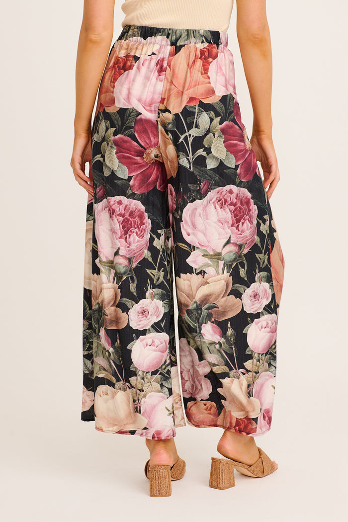 Blisfully Plain Pant in Black Multi Floral Linen Blend back