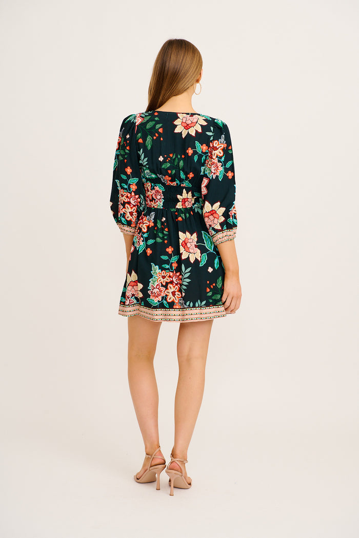 Shimmer Dress in Emerald with Multi Floral back