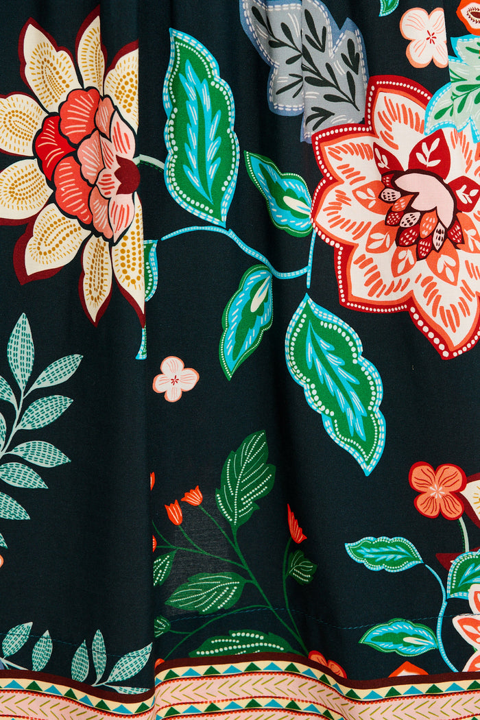 Shimmer Dress in Emerald with Multi Floral fabric