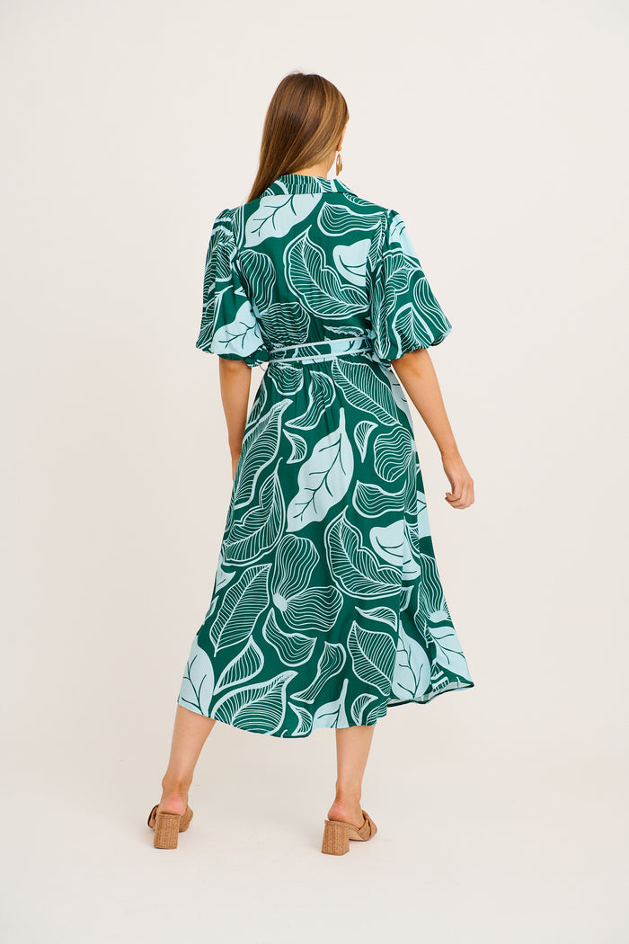 Reanna Midi Shirt Dress in Green Leaf Print | St Frock Reanna Midi Shirt Dress in Green Leaf Print | St Frock
