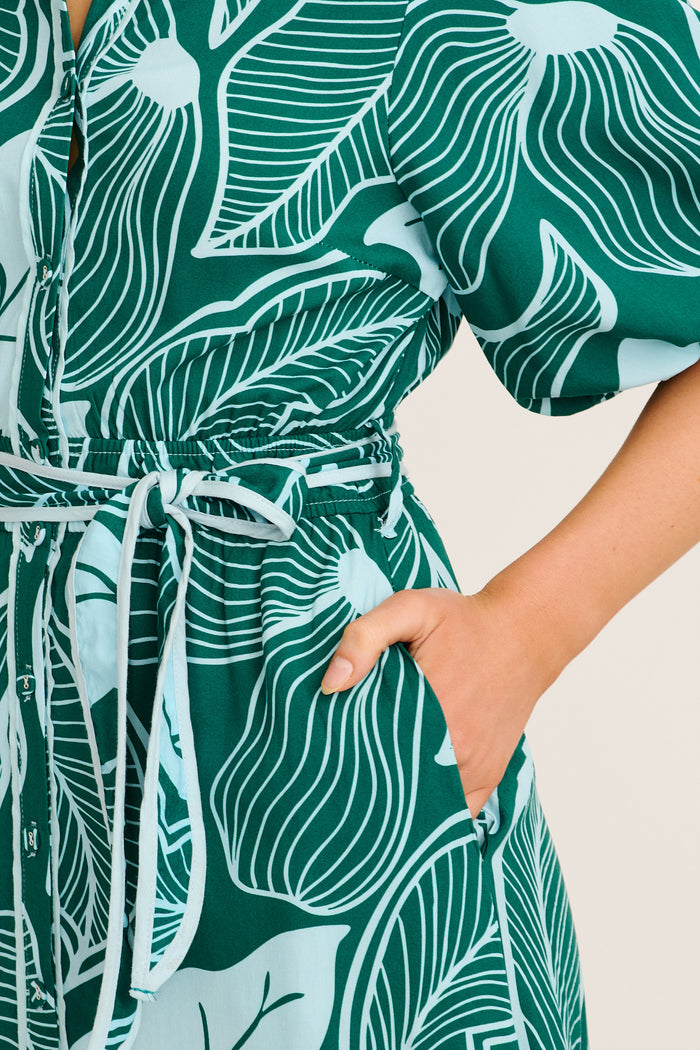 Reanna Midi Shirt Dress in Green Leaf Print | St Frock Reanna Midi Shirt Dress in Green Leaf Print | St Frock