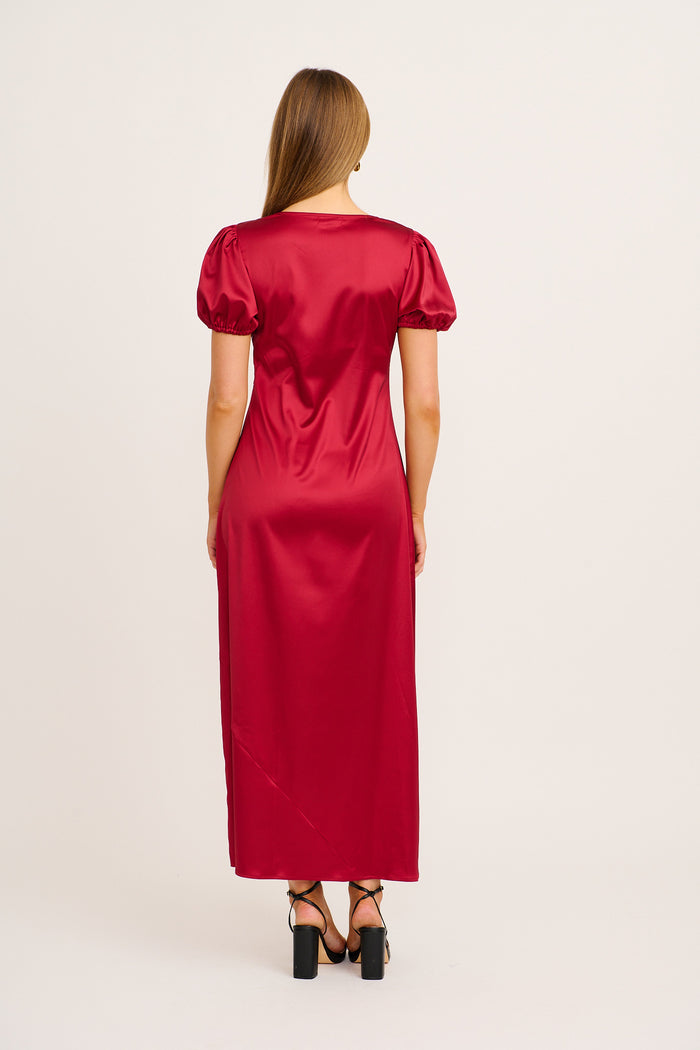 Lover Girl Maxi Dress in Wine Satin back