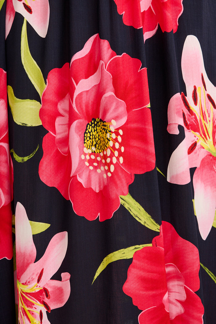 Nerea Midi Dress in Navy with Pink Floral fabric