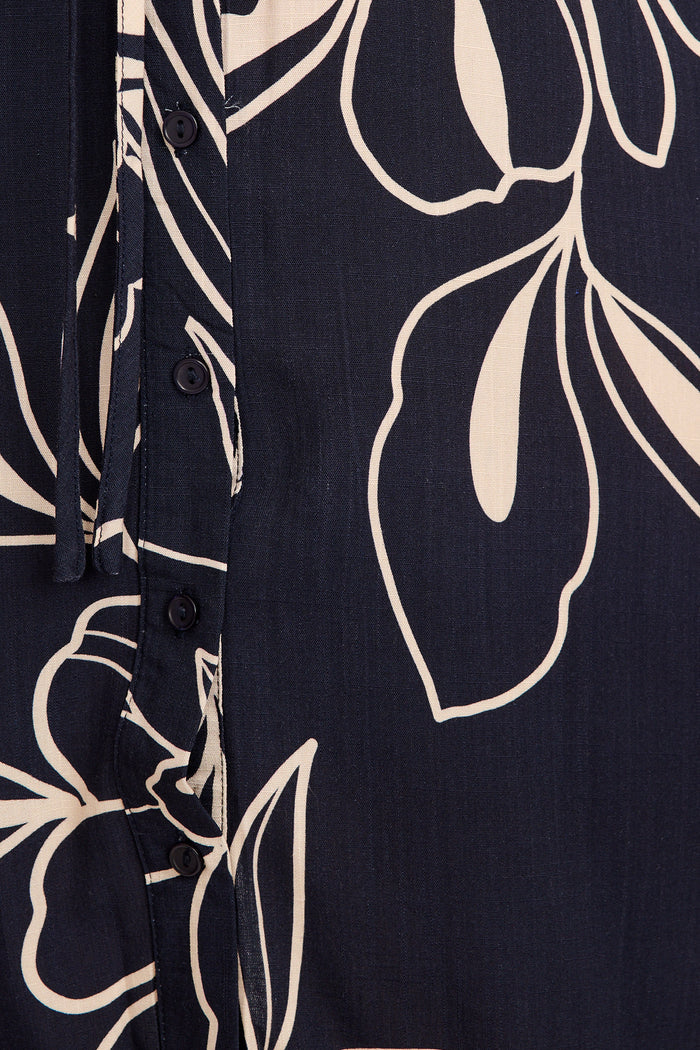 Selin Shirt Dress in Navy with Cream Sketch Floral fabric