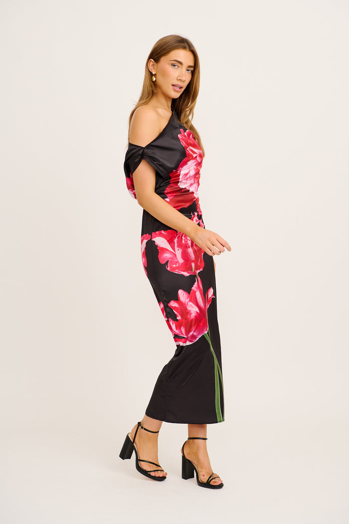Moon Lily One Shoulder Maxi Dress Black Floral