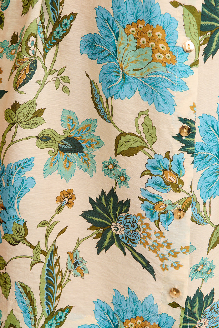 Floral Parade Shirt Dress in Cream with Blue Floral fabric