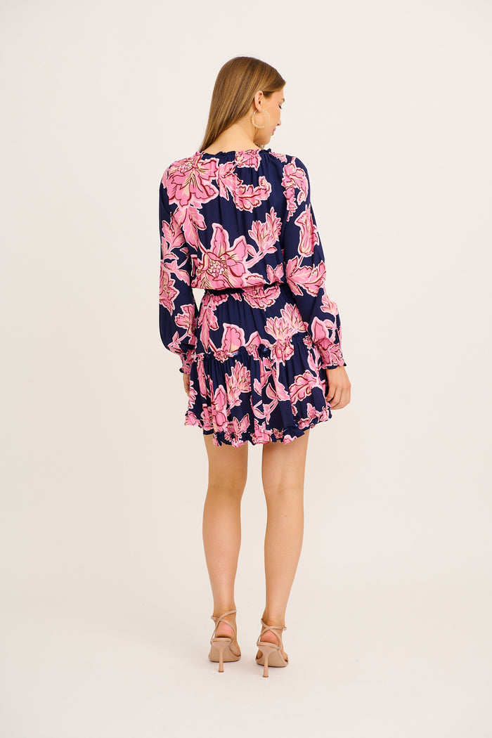 Talk To Me Dress in Navy with Pink Floral back