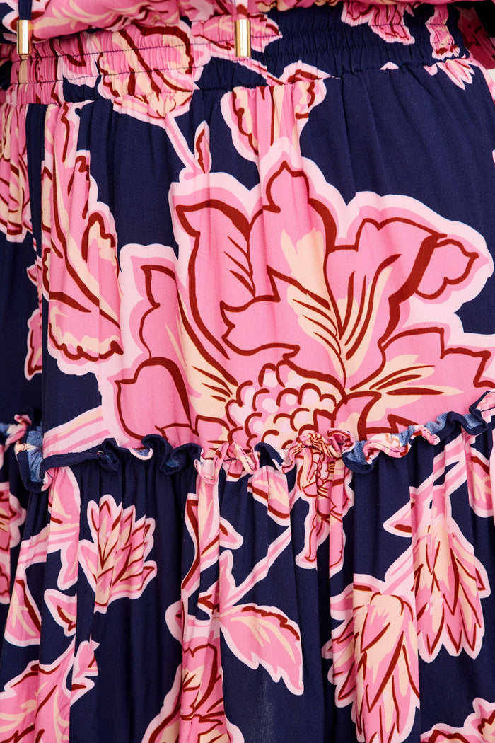 navy blue and pink floral dress Victoria Navy Pink Floral Angel Sleeve Mesh Long Midi Dress – Scarlett & Jo main image 1