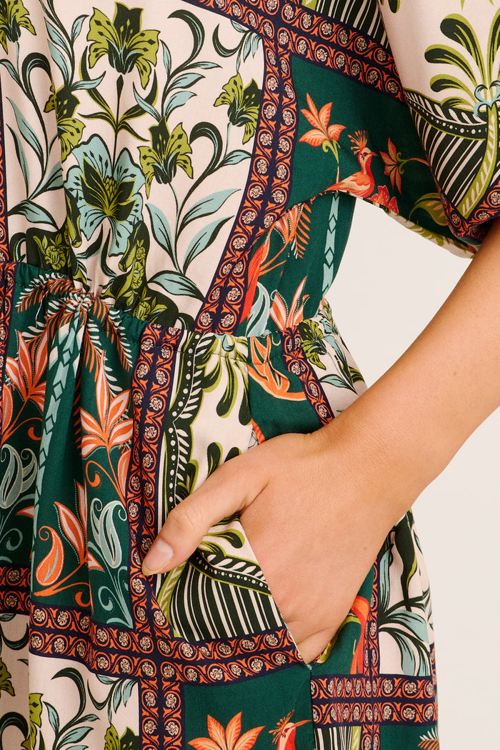 Garden Of Tiles Shirt Dress in Green Tile Print detail