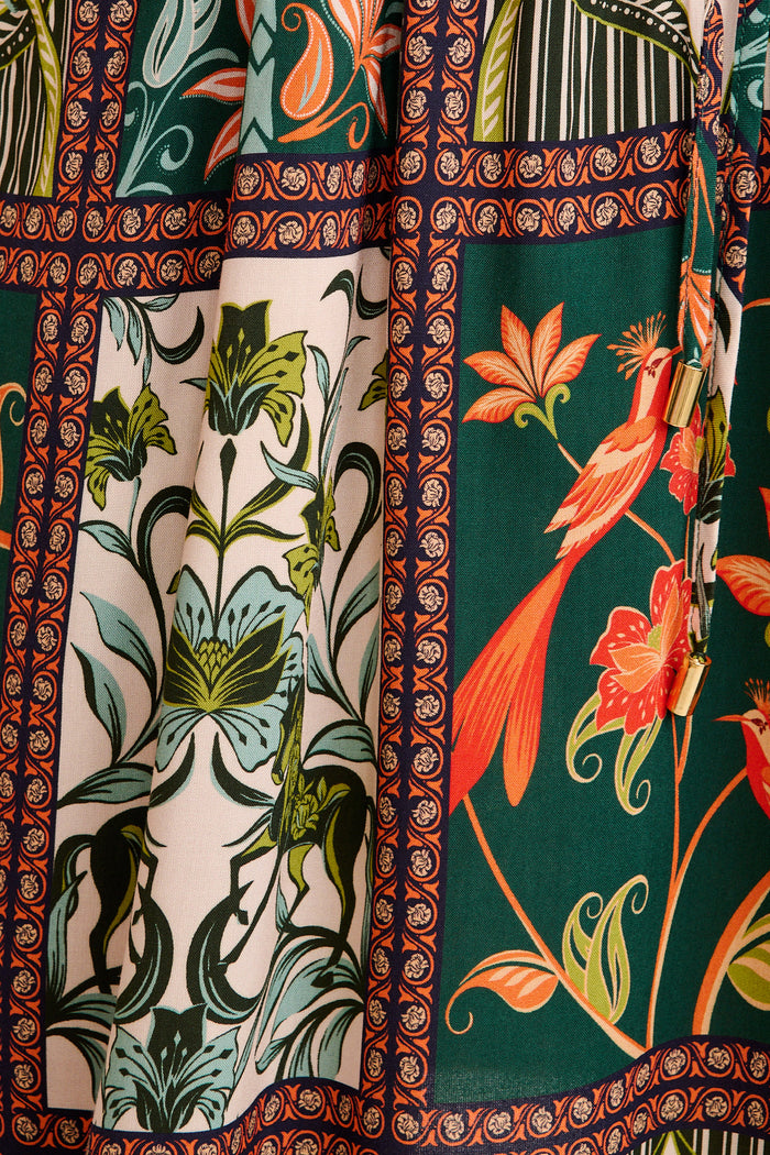 Garden Of Tiles Shirt Dress in Green Tile Print fabric