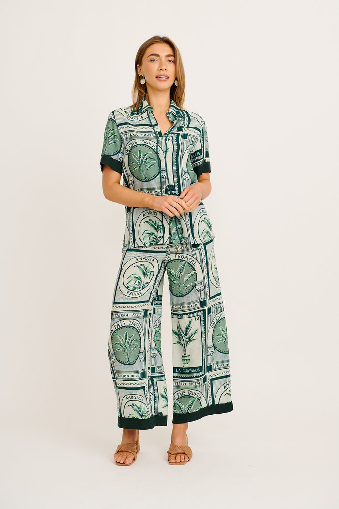 To Be Seen Shirt  in Green Tiles Print full length set