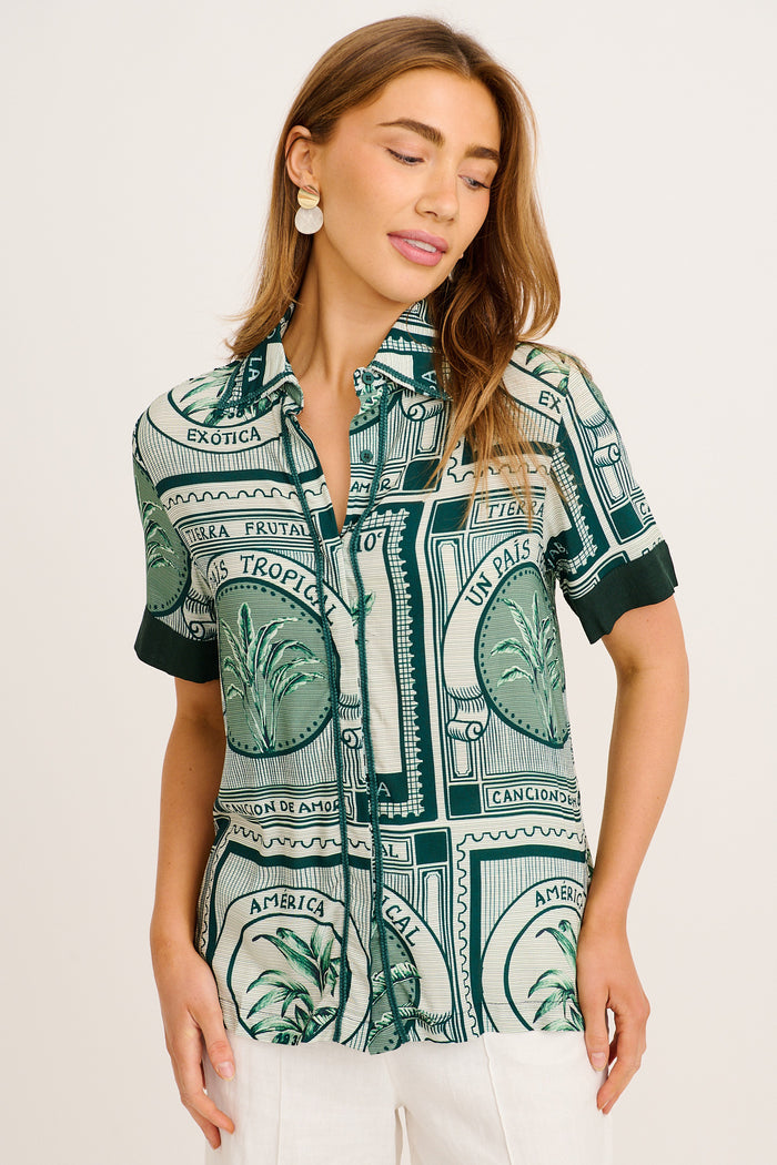 To Be Seen Shirt  in Green Tiles Print front