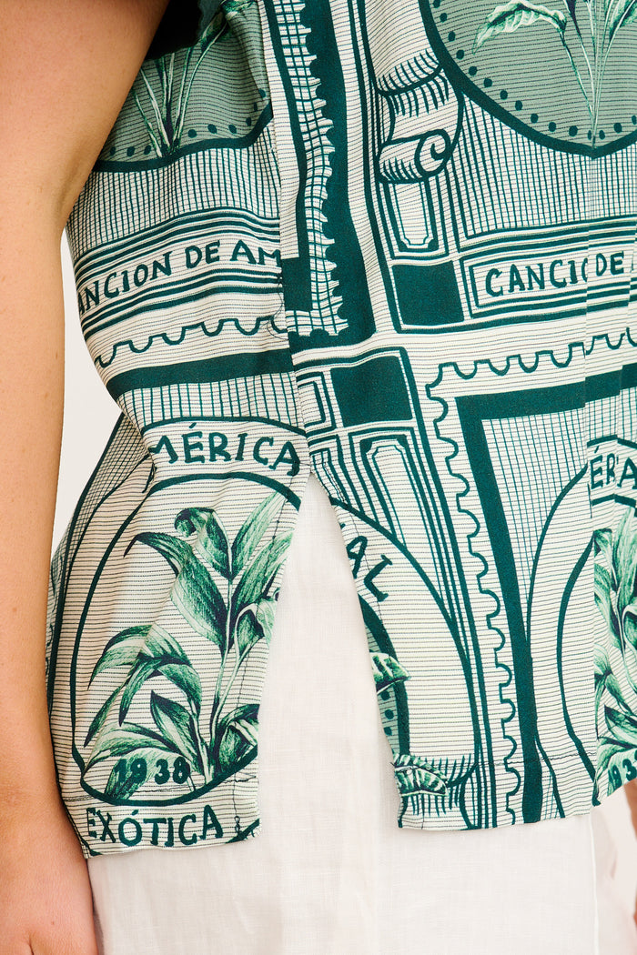 To Be Seen Shirt  in Green Tiles Print detail