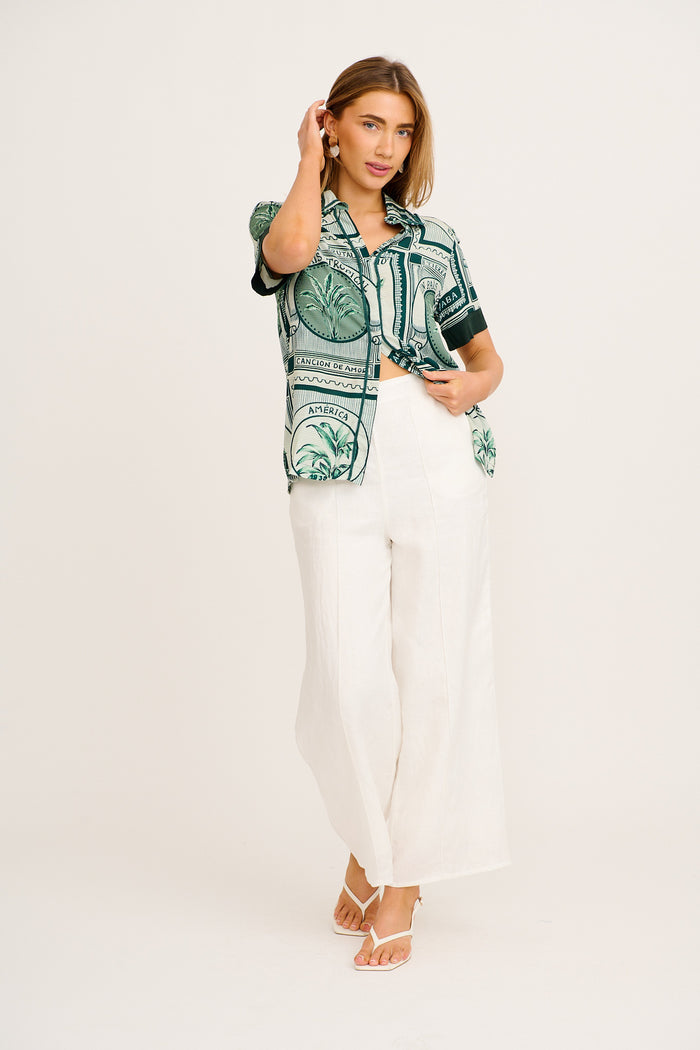 To Be Seen Shirt  in Green Tiles Print full length