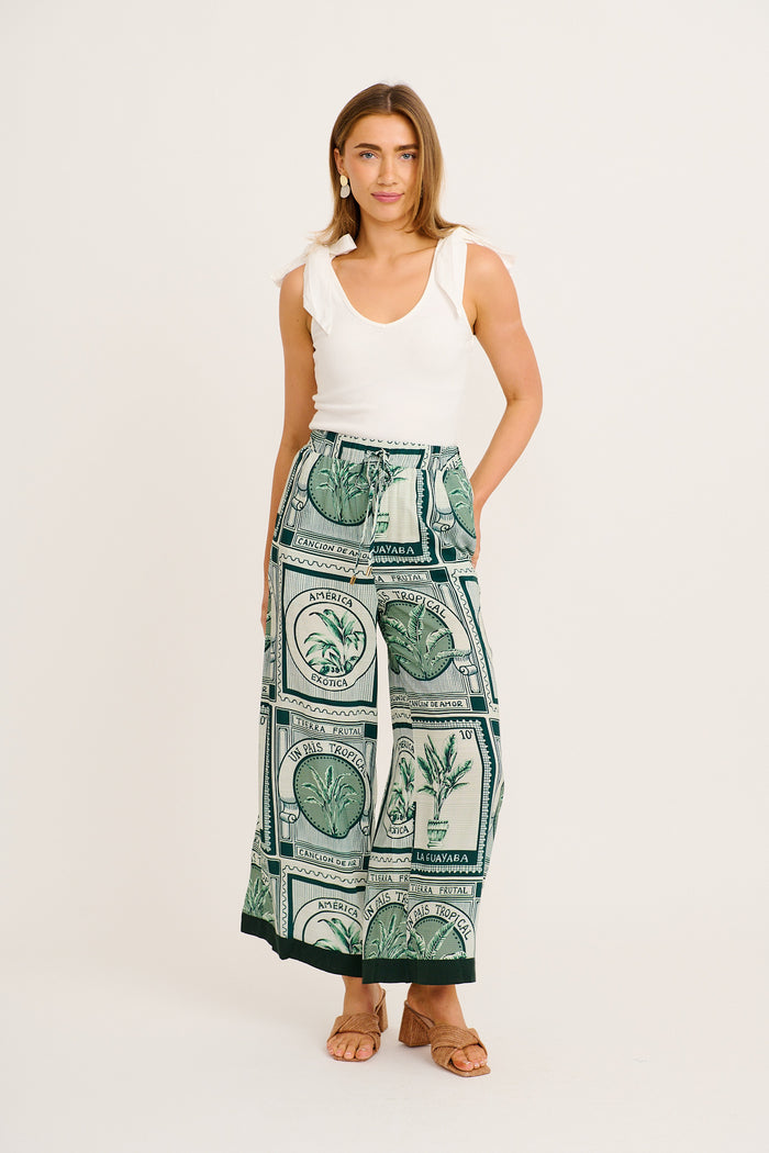 Taylor Wide Leg Pant in Green Tile Print full length
