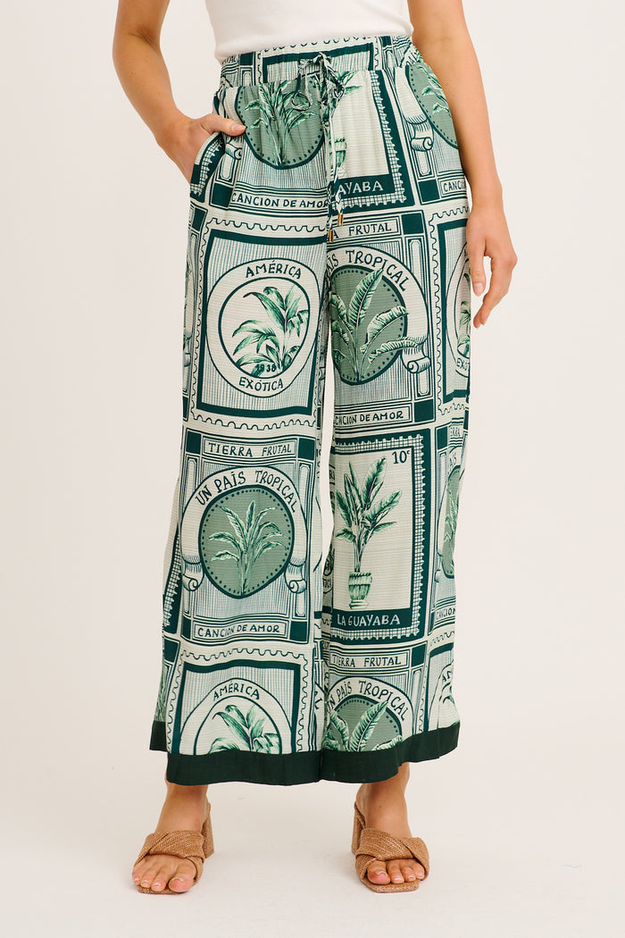 Taylor Wide Leg Pant in Green Tile Print front