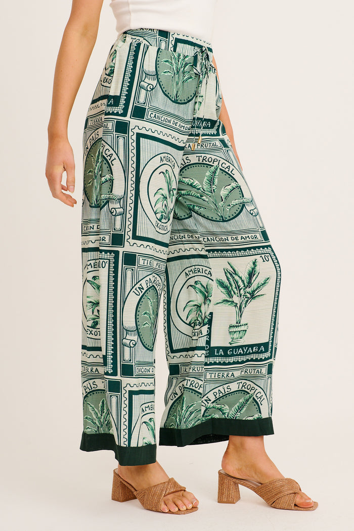 Taylor Wide Leg Pant in Green Tile Print side