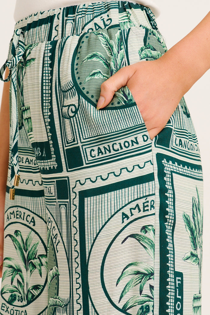 Taylor Wide Leg Pant in Green Tile Print detail