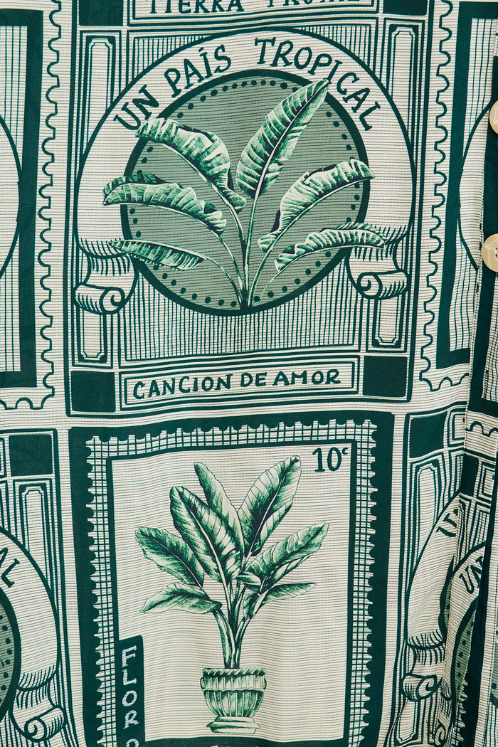 Lucky One Midi Shirt Dress in Green Tile Print fabric
