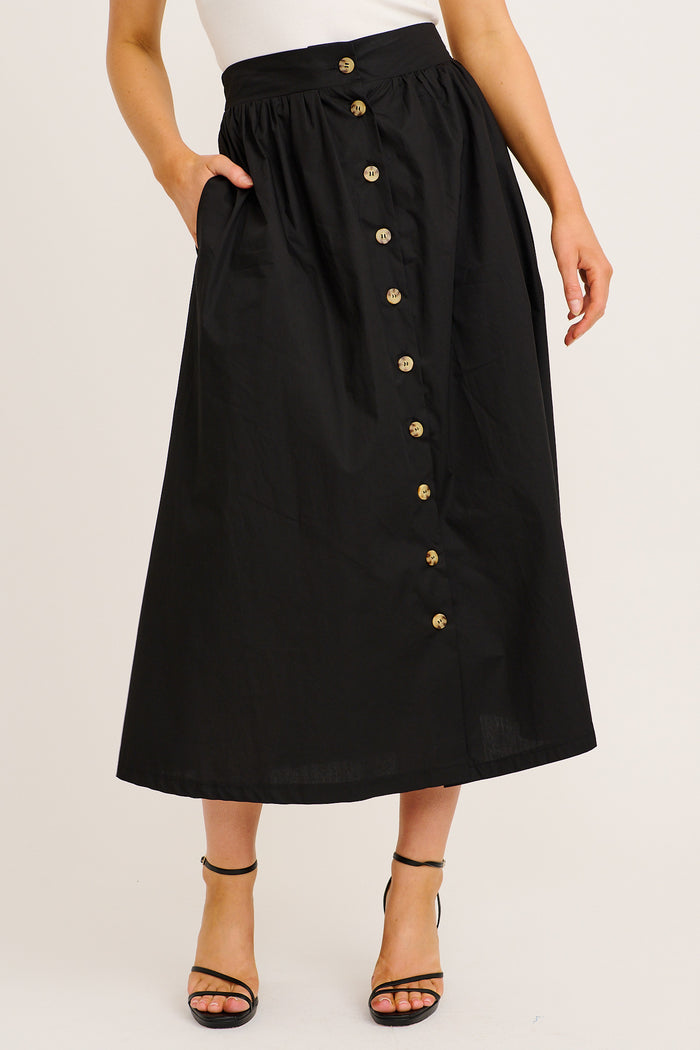 Stylish Structure Maxi Skirt in Black Cotton front