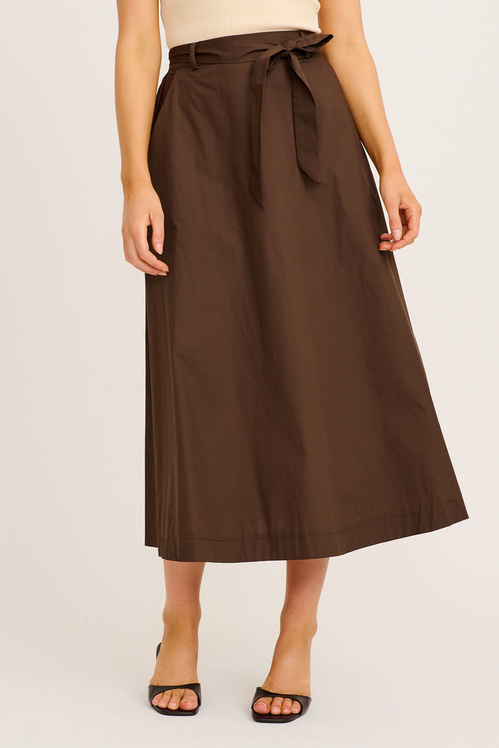 Statement Maxi Skirt in Chocolate Cotton front