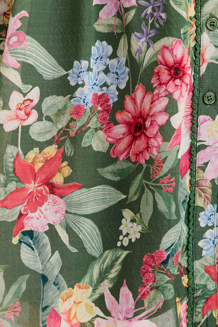 Maeve Midi Dress in Green with Pink Floral fabric